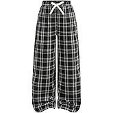 RoseSeek Girl's Plaid Wide Leg Track Pants Knot Elastic Waist Preppy Casual Trousers