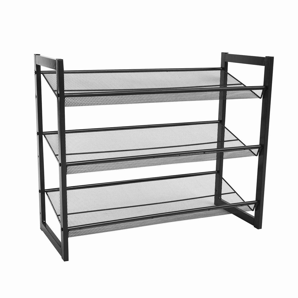 woodluv 3-Tier Shoe Rack, Shoe Storage Organiser, Metal Storage Rack, Shoe Stand Shoe Shelf for Hallway, Living Room, Plants Books, Bedroom,Bathroom, 74 x 30.5 x 62.8 cm, Grey (STACKABLE)