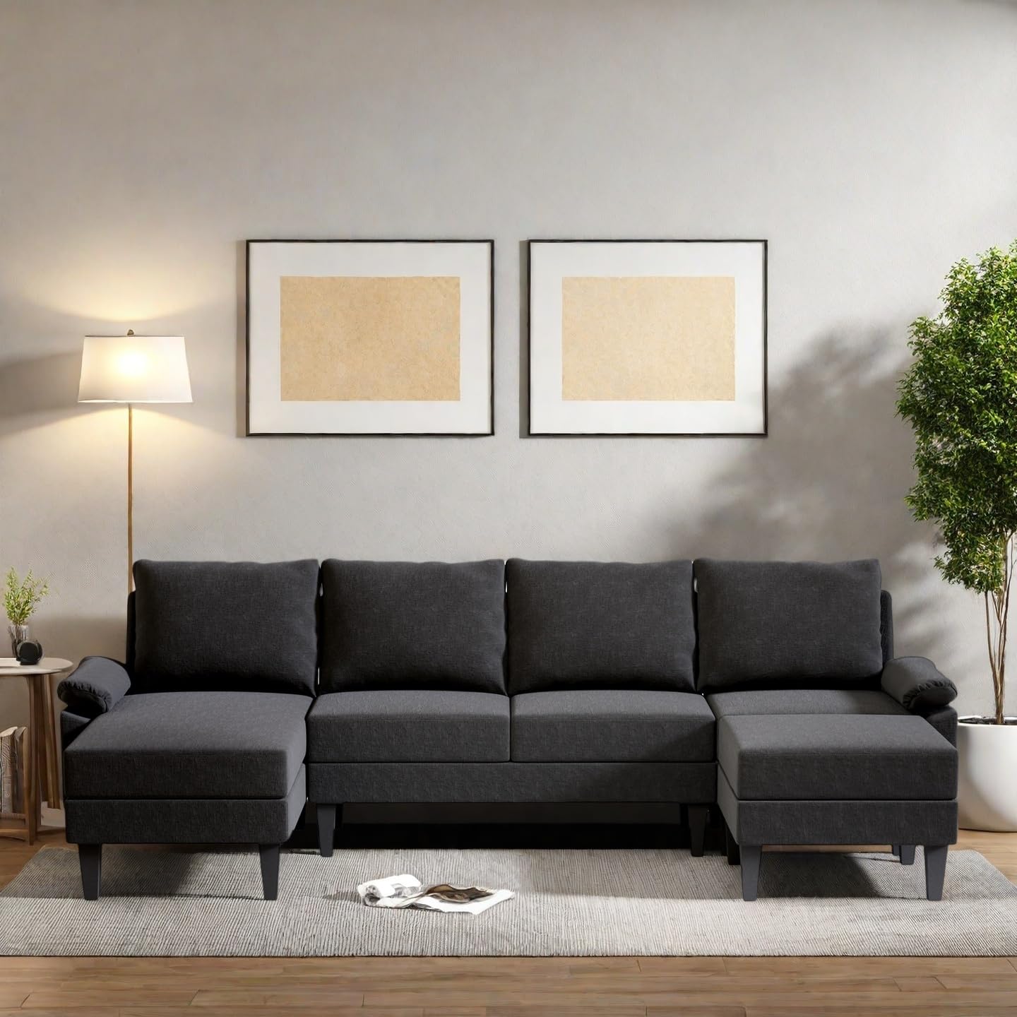Photo 1 of ***MISSING ASSEMBLY PIECES/ UNKNOWN DAMAGES*** FONTOI 115 Inch U Shaped Sectional Couch with Chaise, 5-Seat Sofa with Moveable Ottoman, Modern Modular Sofa for Living Room, Apartment, Black