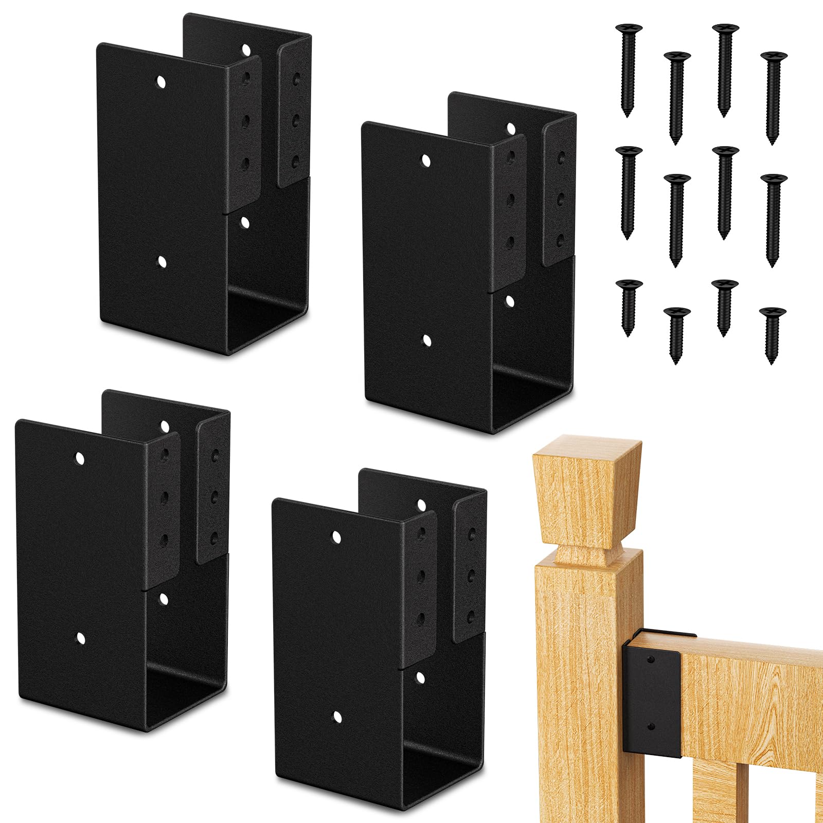 Mordx 4PCS Concealed Joist Hangers,Concealed Flange Light Joist Hanger,Railing Bracket for Connecting 2 "x 4" Wood to Railing Wood Posts,Heavy Duty Metal,Black