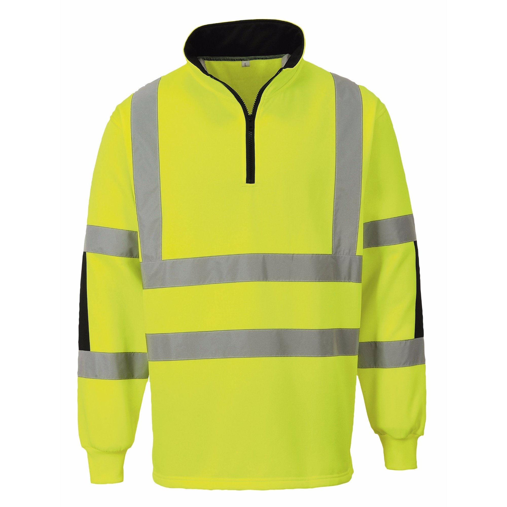 Portwest B308 Xenon Hi Vis Rugby Shirt Durable Cotton Polyester Sweatshirt Reflective Jumper UV Protection 1/4 Zip Ribbed Cuffs EN ISO 20471 Certified Safety Workwear Top, Yellow, XL