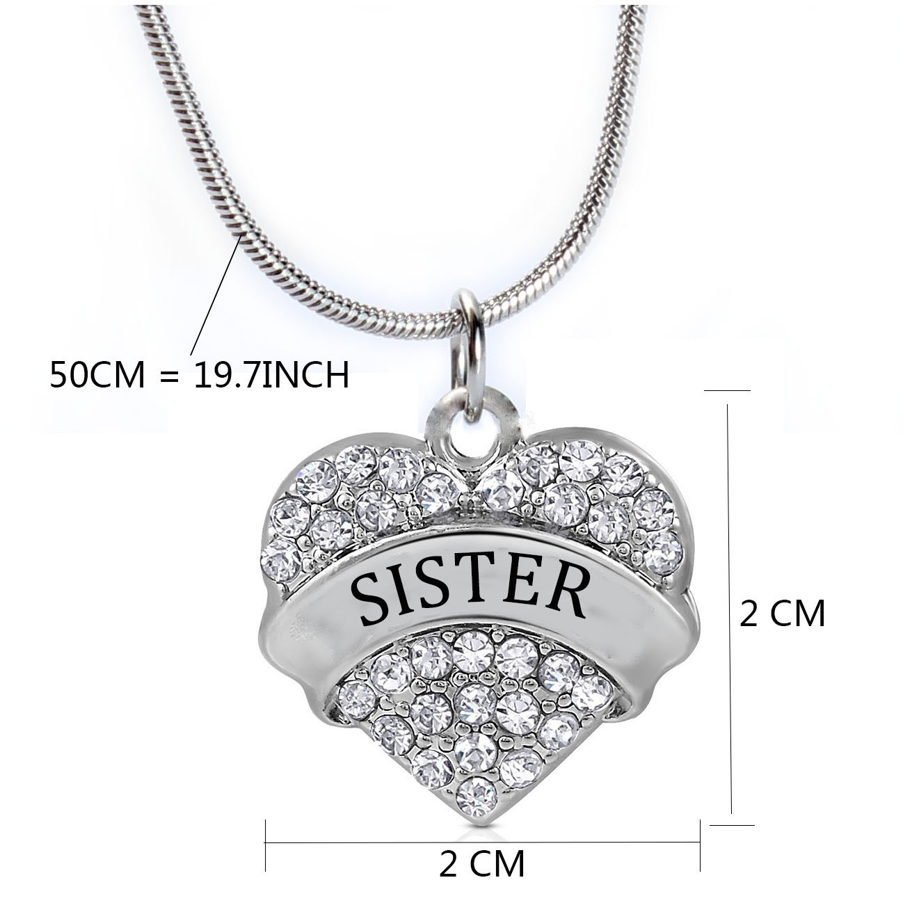 Sister Gifts Heart Pendant Necklace Women Girl - White Crystal Silver Jewelry