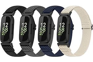 Vodtian 4 Pack Bands Compatible with Fitbit Inspire 3/Inspire 2/Inspire/Inspire HR/Ace 3/Ace 2 Band, Elastic Adjustable Nylon Loop Straps Replacement Sport Stretchy Wristband for Women Men Kids