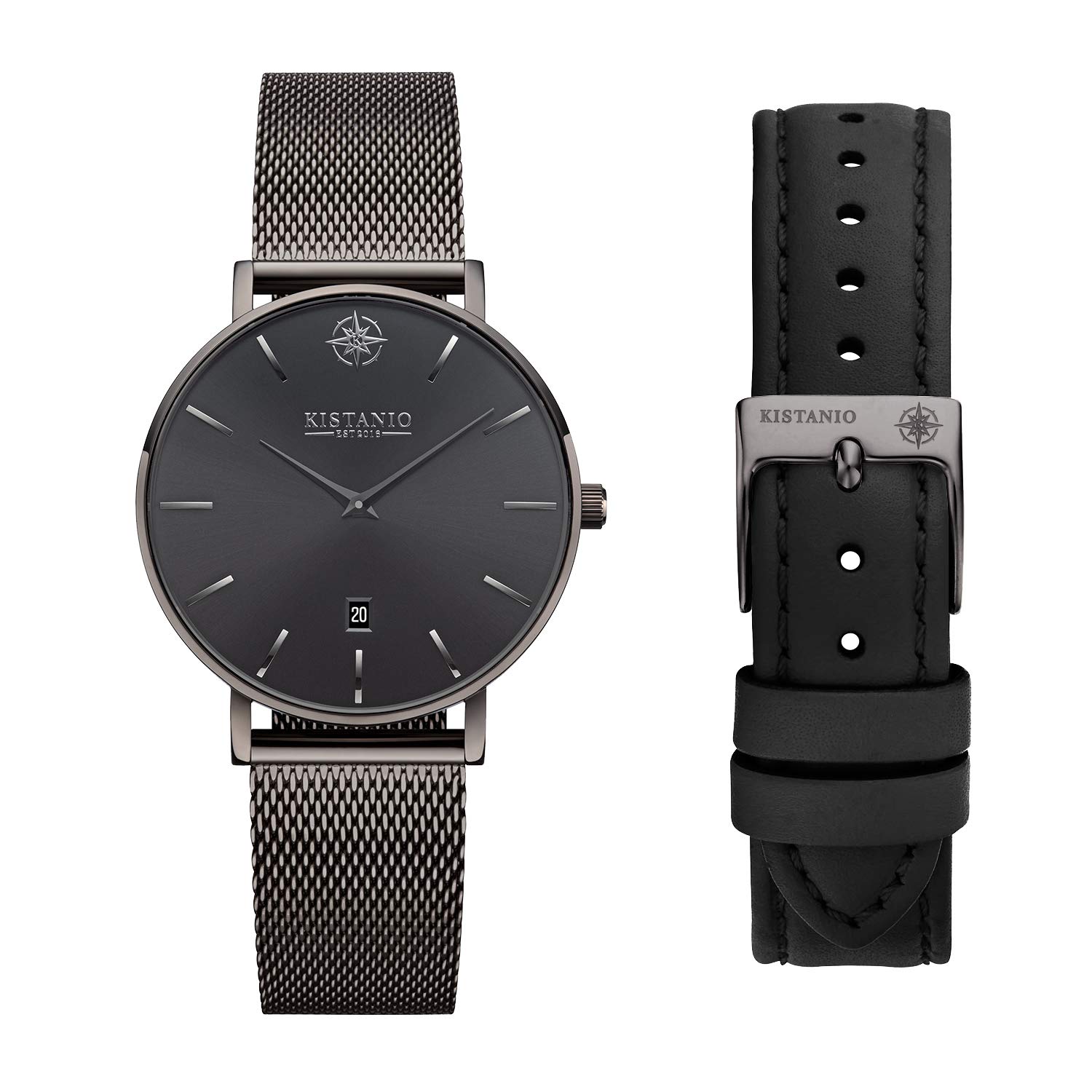 Kistanio Petit GM-GMS-M-L-BK Female Women's Watch with Sapphire Glass and Milanese Strap and Extra Leather Strap