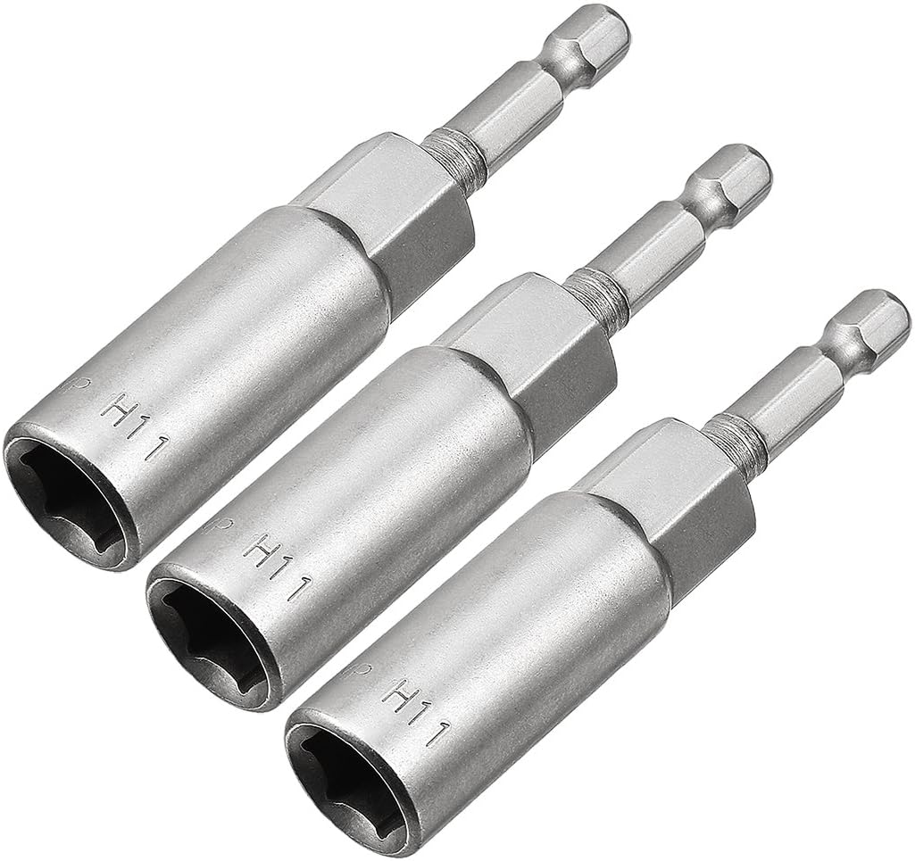 Sourcingmap 3 Pcs 1/4" Quick-Change Hex Shank 11mm Nut Setter Driver Drill Bit, 80mm Length, Metric No-Magnetic