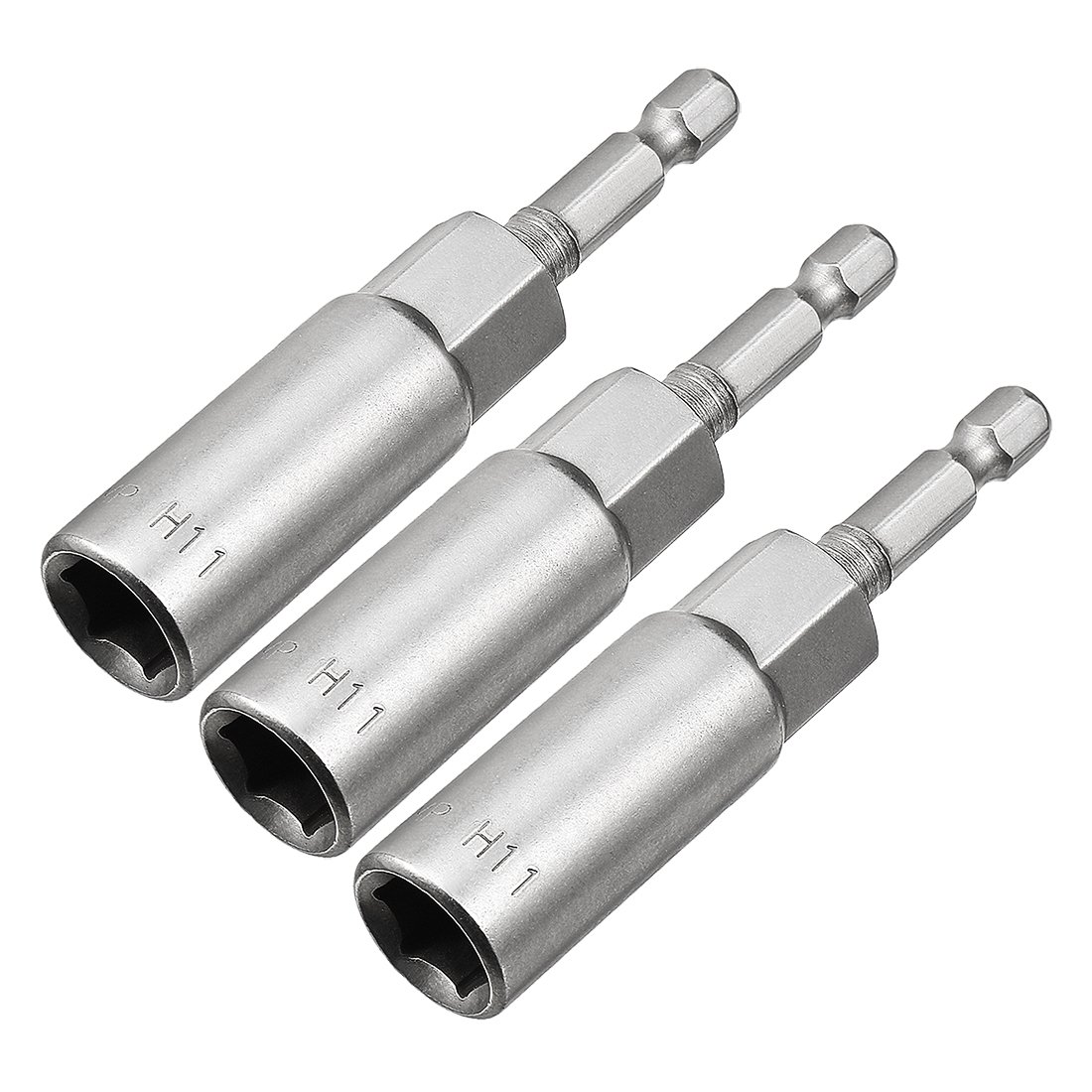 Sourcingmap 3 Pcs 1/4" Quick-Change Hex Shank 11mm Nut Setter Driver Drill Bit, 80mm Length, Metric No-Magnetic