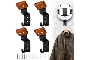 CroBlissful 4 Pcs Motorcycle Helmet Holder Wall Mount Helmet Hanger Hooks Motorcycle Gear Rack for Football Sports Accessory (Classic,Wood)