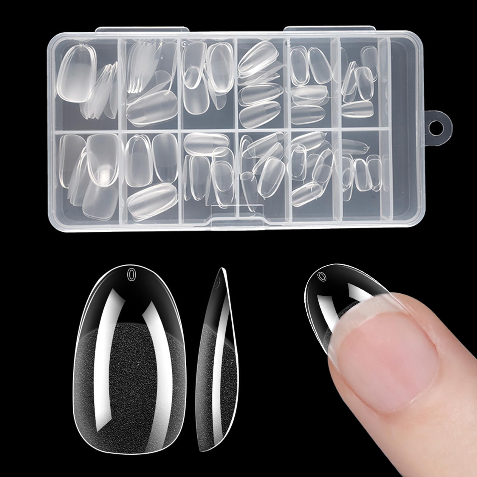 Short Ellipses Nail Tips -ZAHRVIA Soft Gel Full Cover Nail Tip for Soak Off Nails Extensions kit - 192PCS False Nails Acrylic12 Sizes — image 1