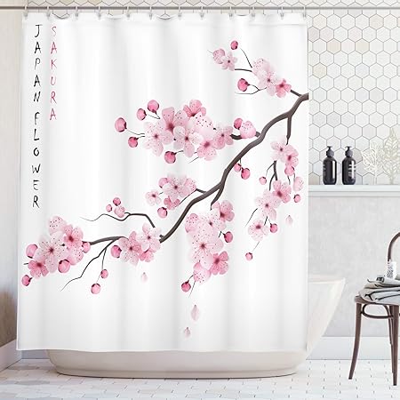 Abakuhaus Asiatique Rideau De Douche Branches De Cerisier Japonais Avec Fleurs Au Printemps Surle Thème De Lart Boho Résistant à Leau Haute