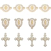 LiHan1028 30pcs Mixed Golden Religious Rhinestone Connector Charms Cross and Saint Medal Design