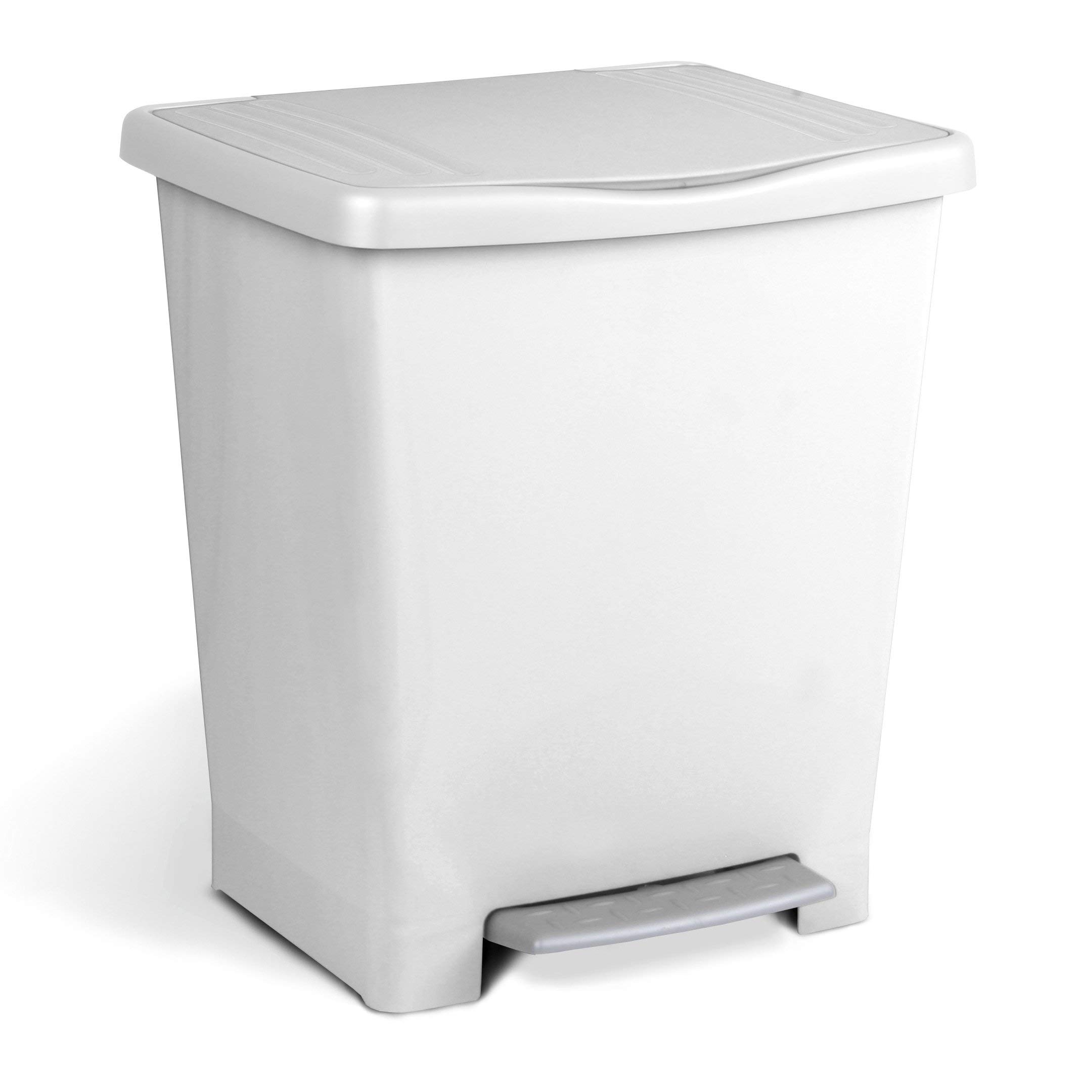 TATAY 23L capacity pedal bin, colour white, and pedal and frame in grey, modern and functional design. It has a frame to hold bags. Made of quality PP and free of BpA. Measures 33.5 x 30x39 cm