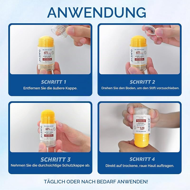 Urea Creme Stick mit 60% Urea & 2% SA, Intensiv Pflege Stick für raue, trockene Haut an Fersen, Füßen, Ellbogen & Knien, Feuchtigkeitsbalsam für glattere Haut, 40g