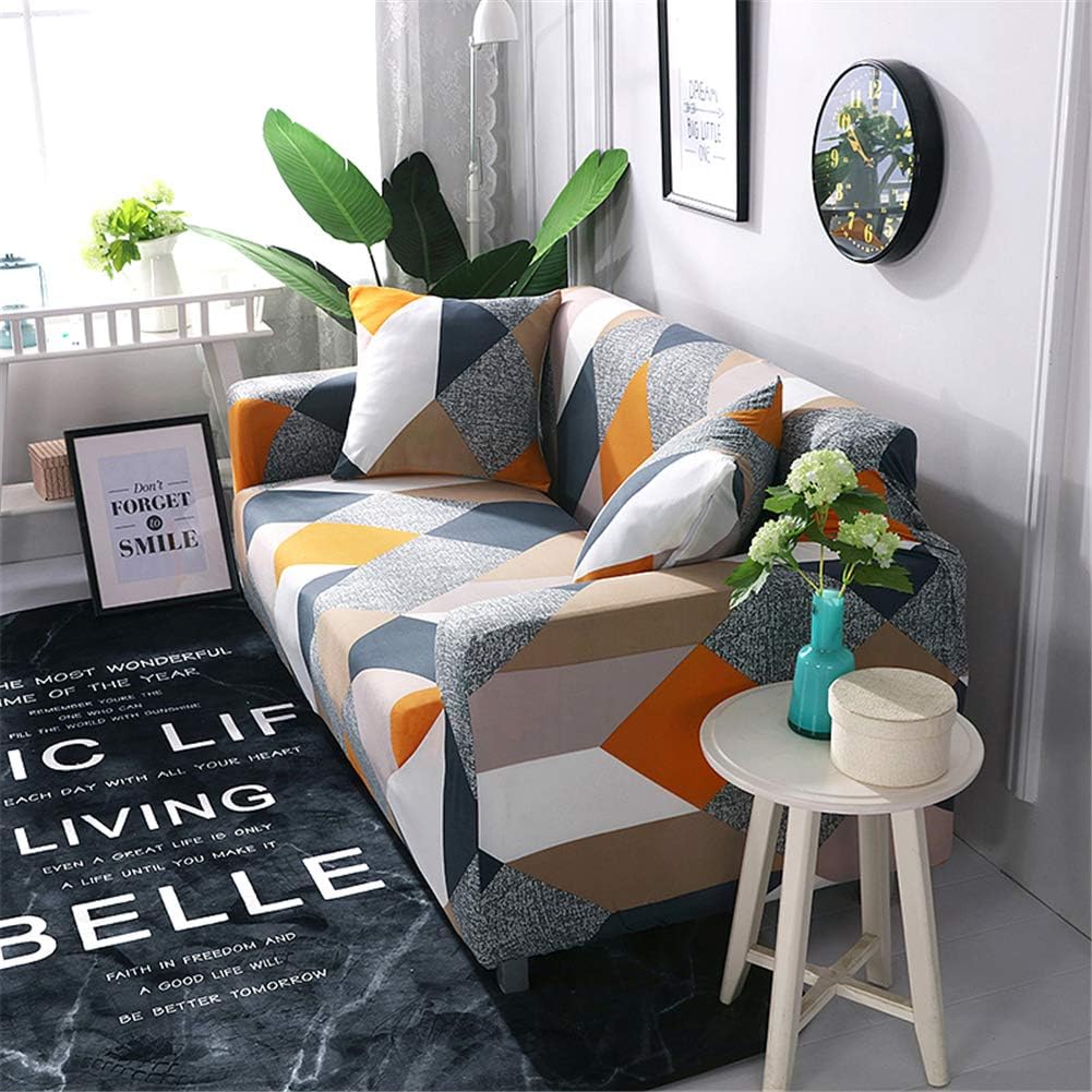nordmiex Stretch Sofa Slipcovers Fitted Furniture Protector Printed Sofa Cover Stylish Fabric Couch Cover with 2 Pillowcases for 2 Cushion Couch(Loveseat-2 Seater,Geometric): Home & Kitchen