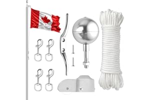 Lainballow Flag Pole Hardware Repair Parts Kit, 50 Ft Halyard Rope + 3" Silver Ball + 6" Zinc Alloy Cleat + 4 Pcs Metal Swive