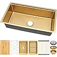 Gold Undermount Kitchen Sink 32×18 Inch, Stainless Steel Workstation Kitchen Sink, Single Bowl Kitchen Sinks with Kitchen Sink Strainer