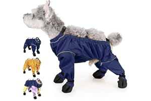 PURRHUG Dog Suspender Boots, Waterproof Dog Rain Boots Paw Protector for Small Medium Dogs, Reflective Dog Winter Snow Pants, Anti-Slip Boots Belly Protector, Dog Suspender Shoes Leggings for Walk(Blue, M)