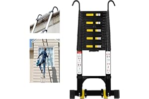 Wolec 20.3 FT Telescoping Ladder, Adjustable Multi-Purpose Collapsible Extension w/Hooks, Foot Caps, Wheels & Stabilizer, Heavy Duty 330 lbs Max Capacity, Ideal for Home and Outdoor Work, Black