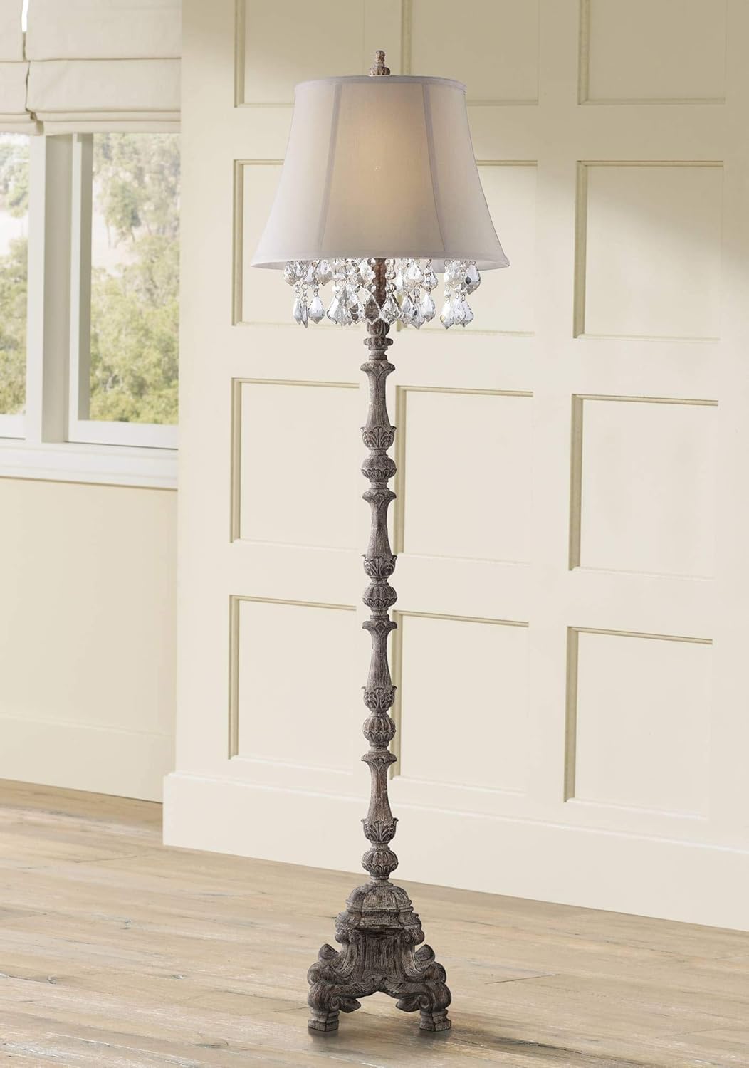 Duval French Traditional Floor Lamp Distressed Candlestick Crystal