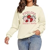 Cayxatiu Cute Strawberry Graphic Crewneck Sweatshirts For Women Kawaii Aesthetic Printed Sweatshirt Trendy Long Sleeve Shirt