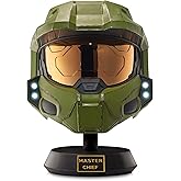 HALO Master Chief Deluxe Helmet with Stand - LED Lights on Each Side - Battle Damaged Paint - One Size Fits Most – No Sounds 