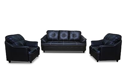 Adorn India Webster Five Seater Sofa Set 3-1-1 (Black)