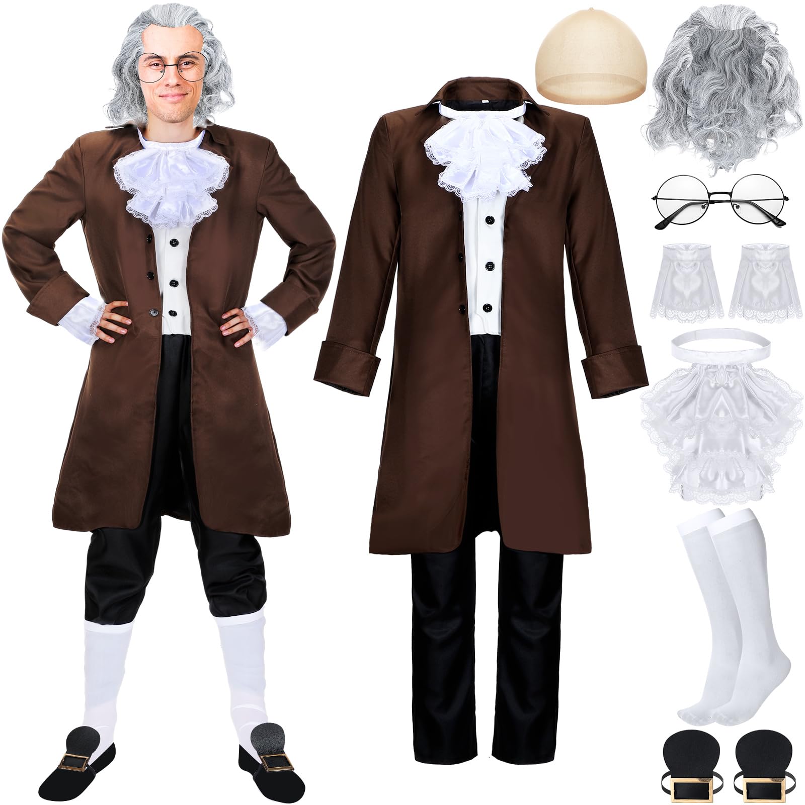 Photo 1 of Xtinmee 12 Pcs Colonial Costume Men 18th Century Costume Adult Halloween Outfit Set for Cosplay Party (Small)