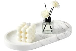 Denique Natural Marble Bathroom Tray, 12"x6" Vanity Tray White Marble Decorative Tray, Countertop Organizer for Perfume & Candles, Jewelry Dish Ring Holder for Bathroom Counter, Vanity, Dresser