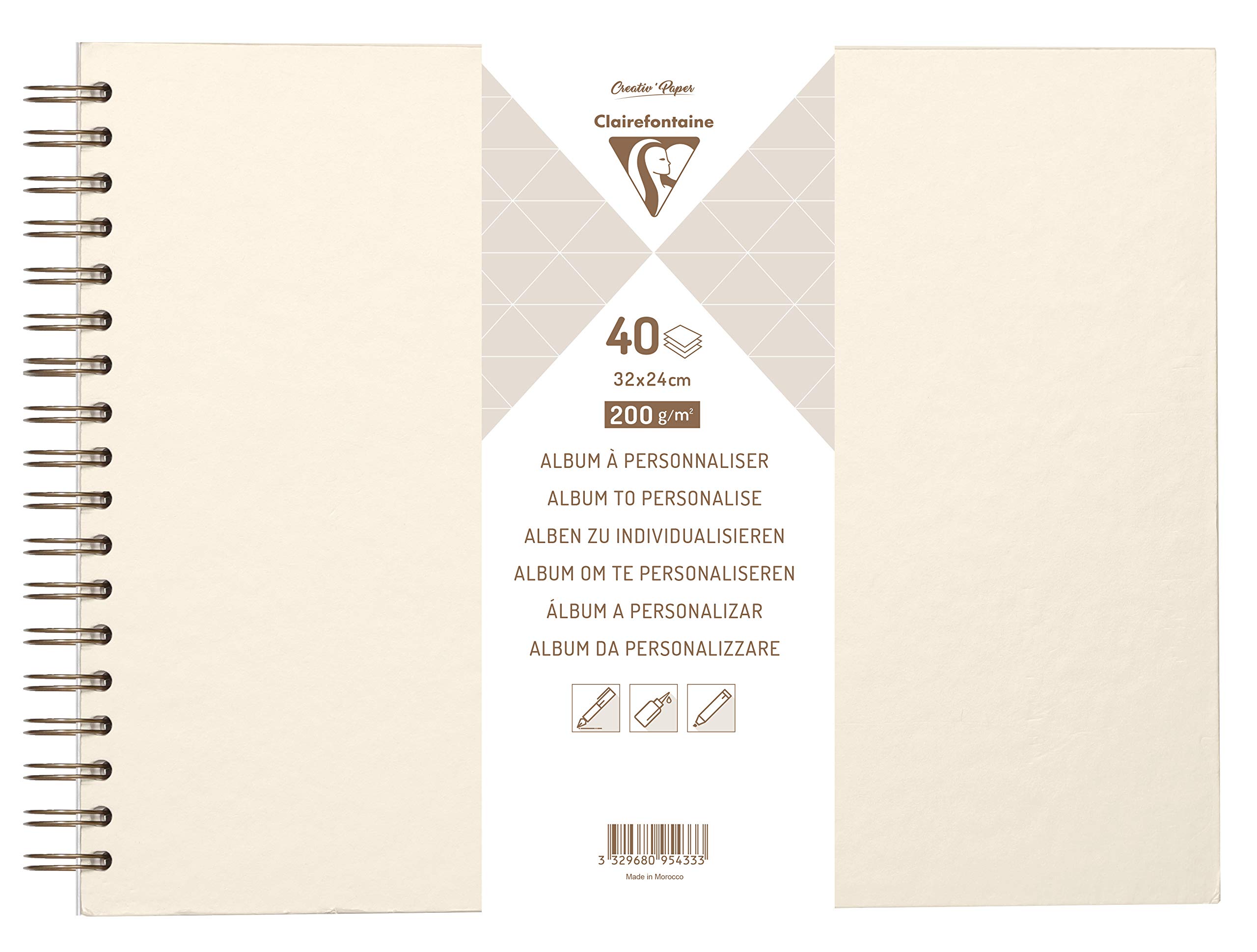 Clairefontaine 95433C Spiral Album to Personalize 40 Sheets of Thick White Paper 200g/m² Format 32x24 cm Ivory Iridescent Hard Cover Creative, Scrapbooking