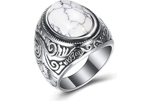 MYNENEY Retro Vintage Stone Rings for Men Turquoise Rings Stainless Steel Signet Biker Band