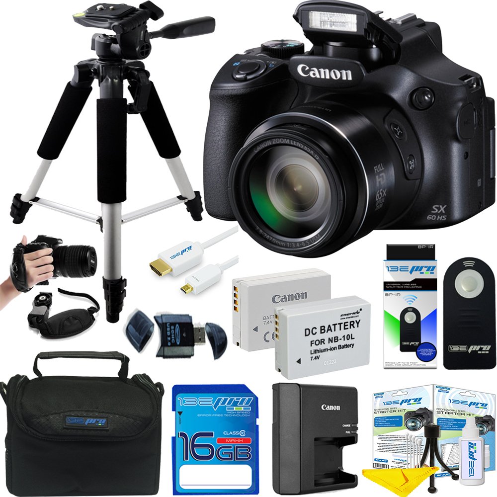 Canon PowerShot SX60 HS 16.1MP Digital Camera with 65x Optical Zoom and Built-in WiFi/ NFC + Expo Advanced Accessories Bundle