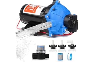 HZHDVEN [Upgraded Version] 12V DC RV Fresh Water Pump, 7GPM 70PSI, Five Chamber Self-Priming Diaphragm Pump with Heavy Duty Pressure Switch & Strainer for RV, Marine, Yacht, Caravan, Camper