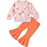PUHHAPIEY Baby Girl Fall Winter Clothes Floral Knit Crewneck Sweatshirts Flare Pants Set Toddler Bell-Bottoms Outfits