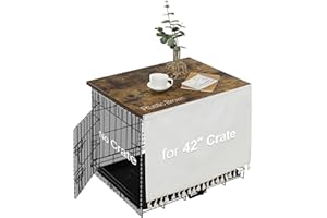 VIE DE AMAN Dog Crate Topper Wood for 48 42 36 24 inch Cages, Dog Crate Table Topper with Tassel Curtain, Rustic Style Dog Kennel Topper, Rustic Brown(Dog Crate Not Include)