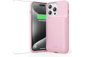 QTshine Battery Case for iPhone 15 Pro, [2025 Upgraded] 7500mAh & 15W Fast Charging Case, Ultra-Slim Portable Protective Rechargeable Charger Case Cover for iPhone 15 Pro Charger Battery Case (Pink)
