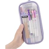 EASTHILL Grid Mesh Pen Pencil Case with Zipper Clear Makeup Color Pouch Cosmetics Bag Multi-Purpose Travel School Teen Girls Transparent Stationary Bag Office Organizer Box for Adluts(Purple)