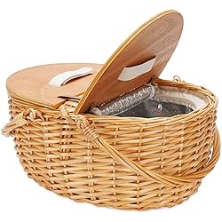 Cooler Picnic Basket with Blanket, Wooden Split Lid