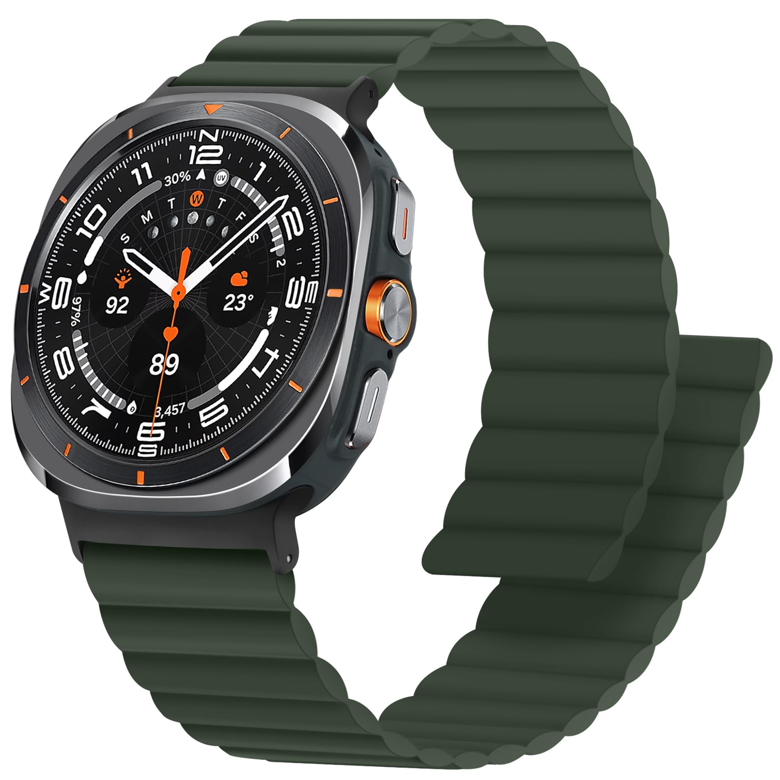 Anlinser Magnetic Bands Compatible with Samsung Galaxy Watch Ultra 2/1 Band 47mm for Men Women, Waterproof Silicone Sport Strap with Magnet Compatible with Samsung Watch Ultra, Green