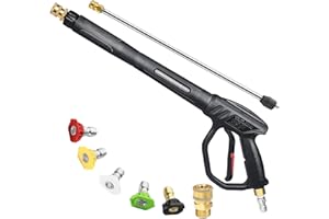 YAMATIC Pressure Washer Gun Wand with Swivel 3/8" Plug & M22 Coupler- Ergonomic Handle -High Power Washer Extension Wand for Honda, Simpson, Craftsman, Ryobi, 5 Nozzle Tips, M22 to 1/4'' QC, 43 Inch