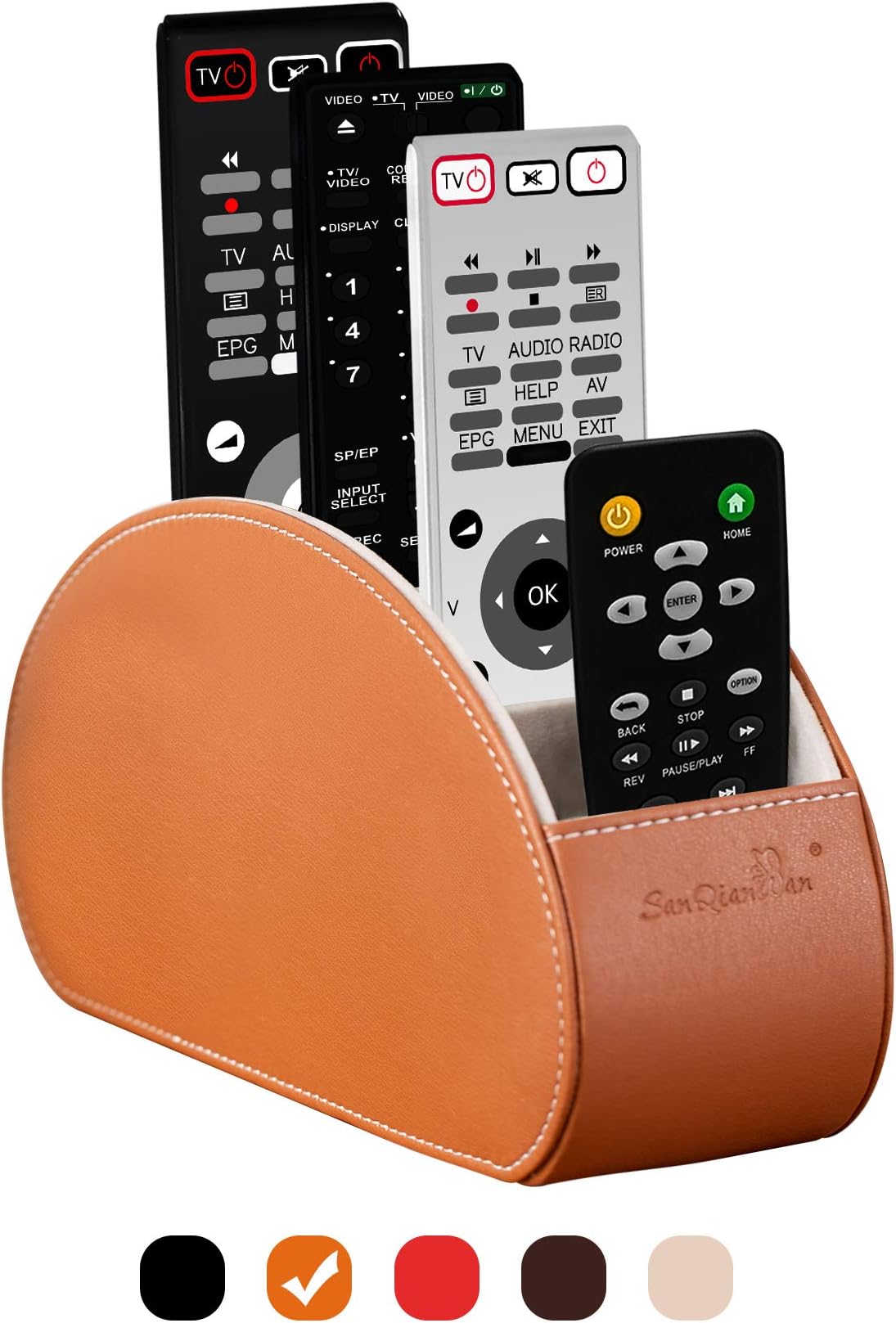 SANQIANWAN Remote Control Holders Organizer Box with 5 Compartment PU Leather Multi-functional Office Desk Storage Caddy Store Tv Remote for Media Player, Brush,Pencil,Glassees&Office Supplies Brown