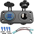 QC 3.0 USB Outlet 12V Boat Marine Waterproof Cigarette Lighter Socket Splitter 12 Volt DC Power Charger Adapter DIY Kit with Blue LED Dual USB Ports for Rocker Switch Panel on Car RV Golf Cart ATV