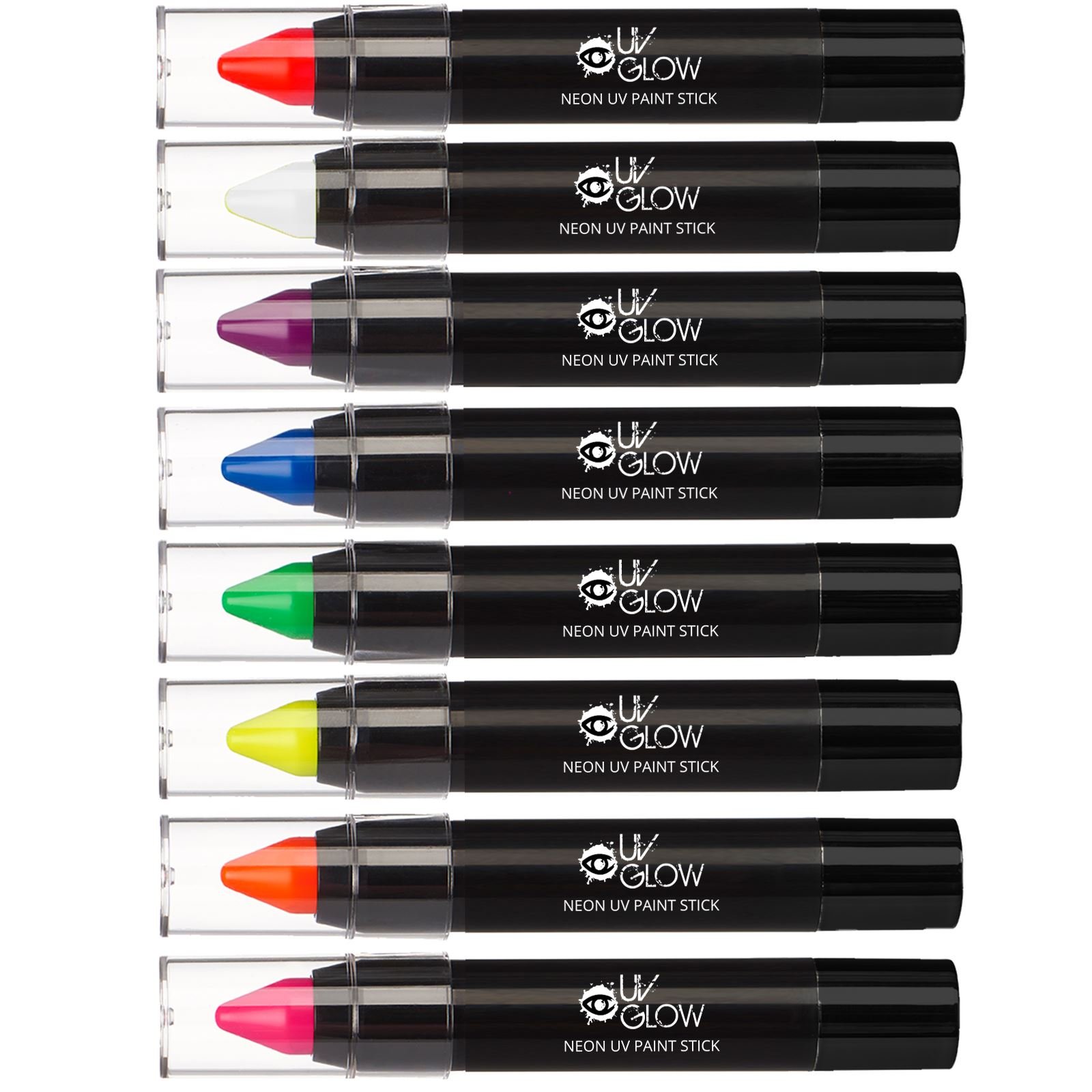 Neon Face Paint Stick by UV Glow - Genuine and original UV Glow product - glows brightly under UV Light! (Set of 8)