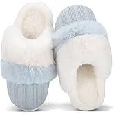 NineCiFun Women's Two-Tone Fuzzy Collar House Slippers Memory Foam Plush Faux Fur Lining