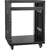 VEVOR 12U AV Rack Stand, 300 lbs Capacity, Network Stereo Recording Studio Rack with Lockable Caster Wheels Round & Square Ho