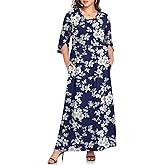 TAOHUADAO Women's Summer Plus Size Dresses Crewneck Ruffle 3/4 Sleeve Casual Maxi Dress