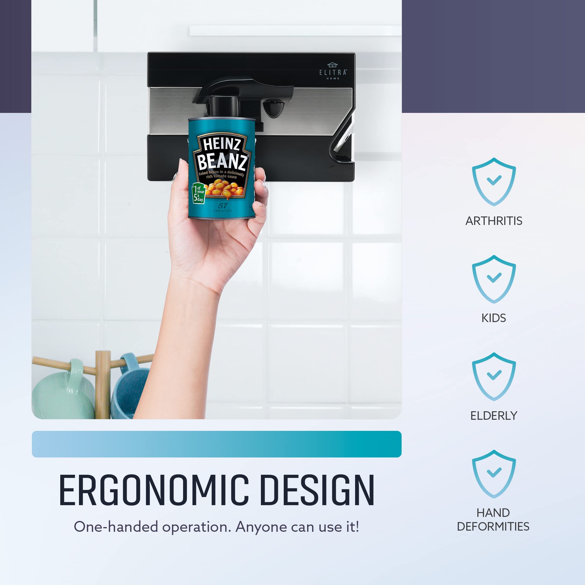 3 in 1 Under the Cabinet Electric Can Opener, Blade Sharpener, Bottle Opener, Under The Counter Mount, For Large And Small Cans (Black)