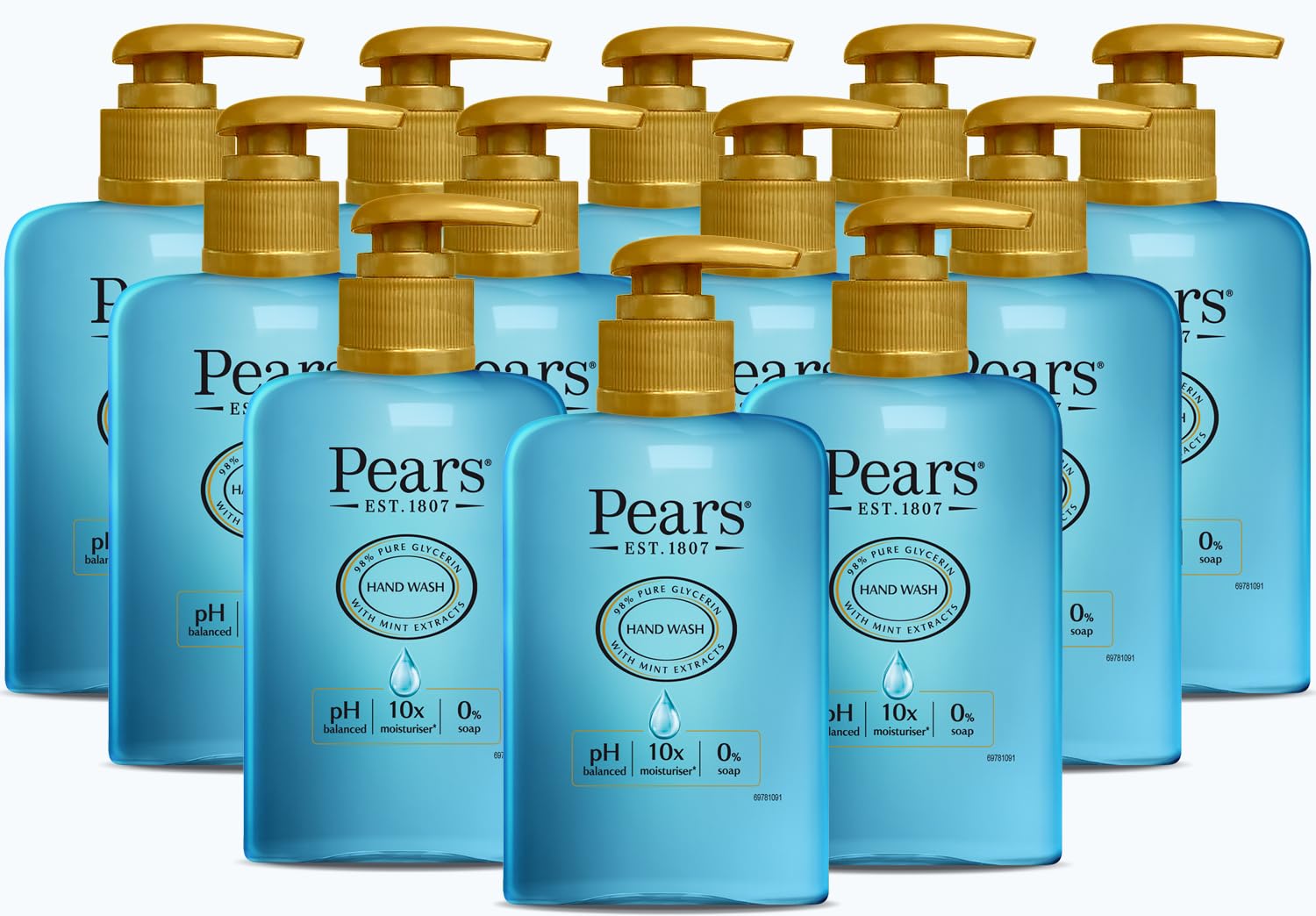 Pears Pure & Gentle Moisturising Hand Wash with Mint Extract - Luxurious Handcare with Glycerin and Natural Oils, 10x More Moisturiser* - Suitable for Men and Women | 250ml (12Pack)