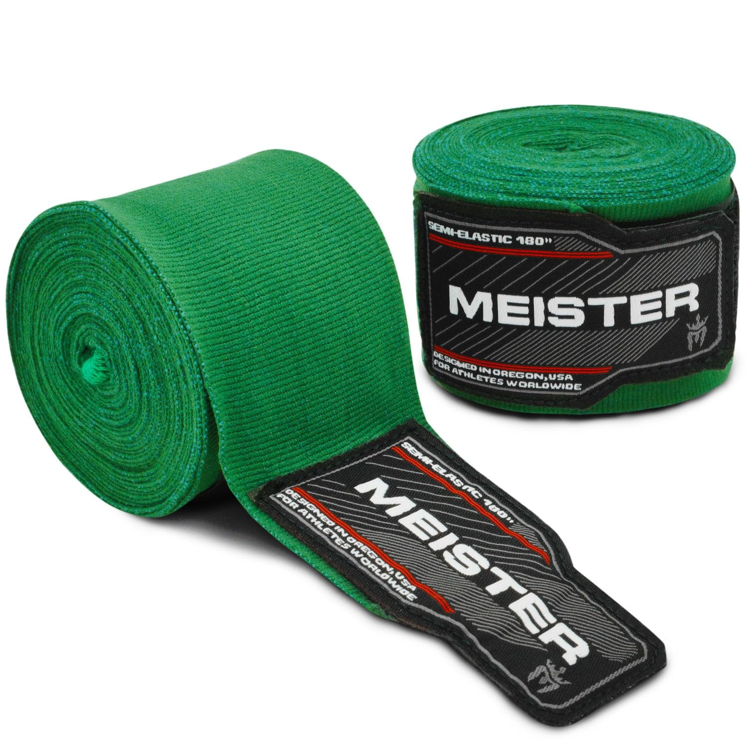 Meister Adult 180" Semi-Elastic Hand Wraps for MMA & Boxing (Pair) - Forest Green