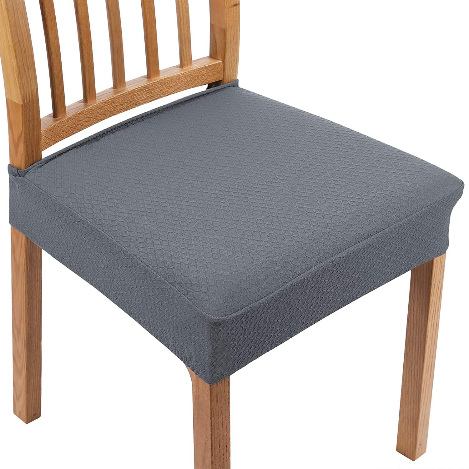 smiry Dining Chair Seat Covers, Jacquard Dining Chair Seat Protectors, Set of 6, Grey