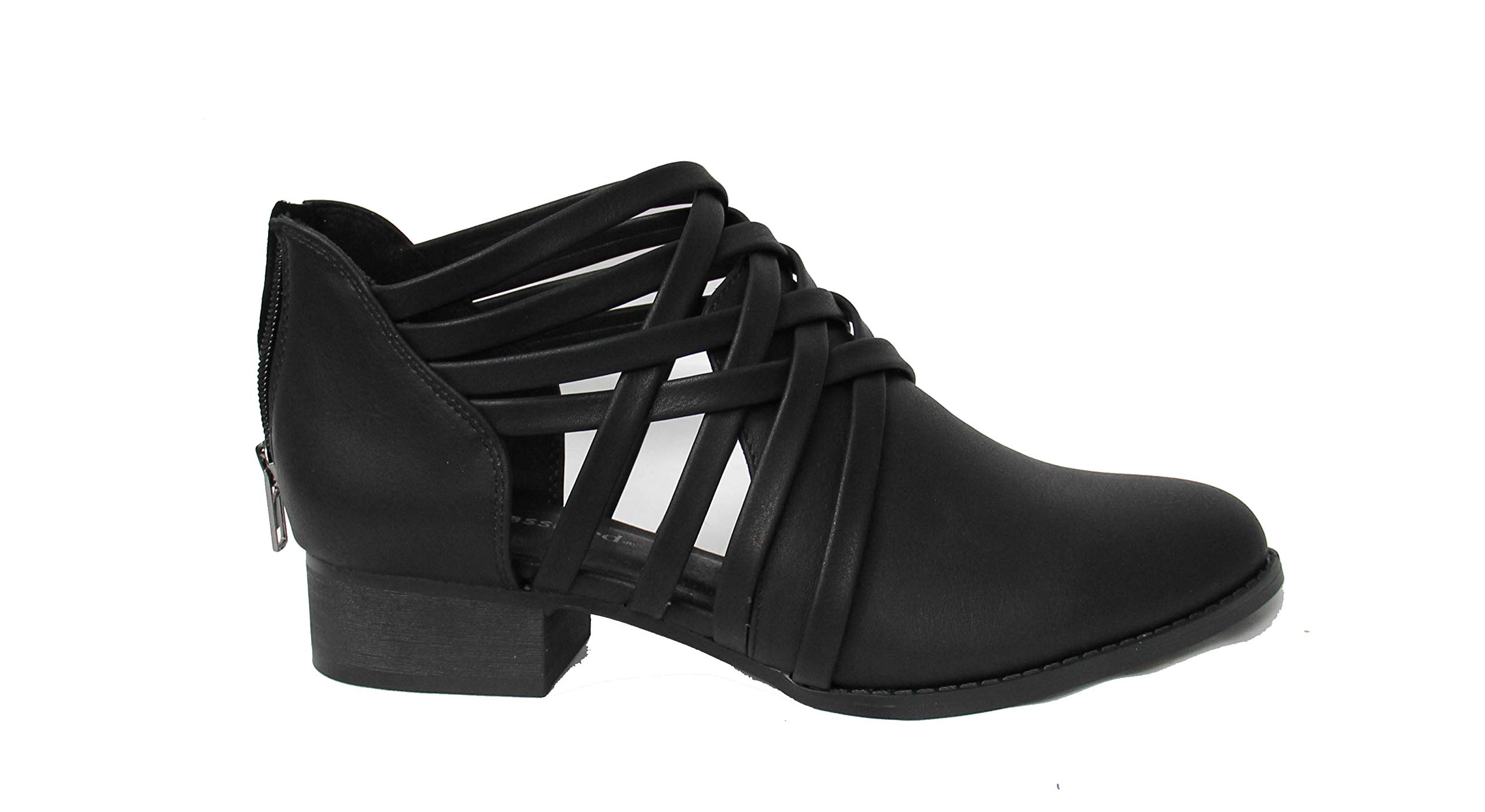 City Classified Women's Ankle Bootie Woven Strappy Weeve Criss Cross Low Chunky Heel (6 M US, Black (New)) - Image 3