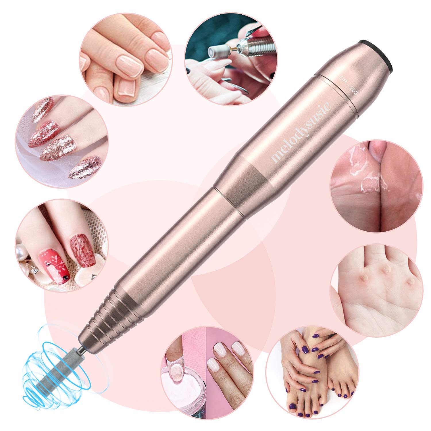 MelodySusie Electric Nail Drill 11 in 1 Set, Portable E-file Nail Kit for Acrylic Gel Nails, Professional Nail Drill Machine Manicure Pedicure Polishing Shape Tools with Everything, Home Salon Use: Beauty